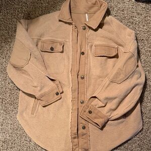 Free People Distressed tan Shirt Jacket